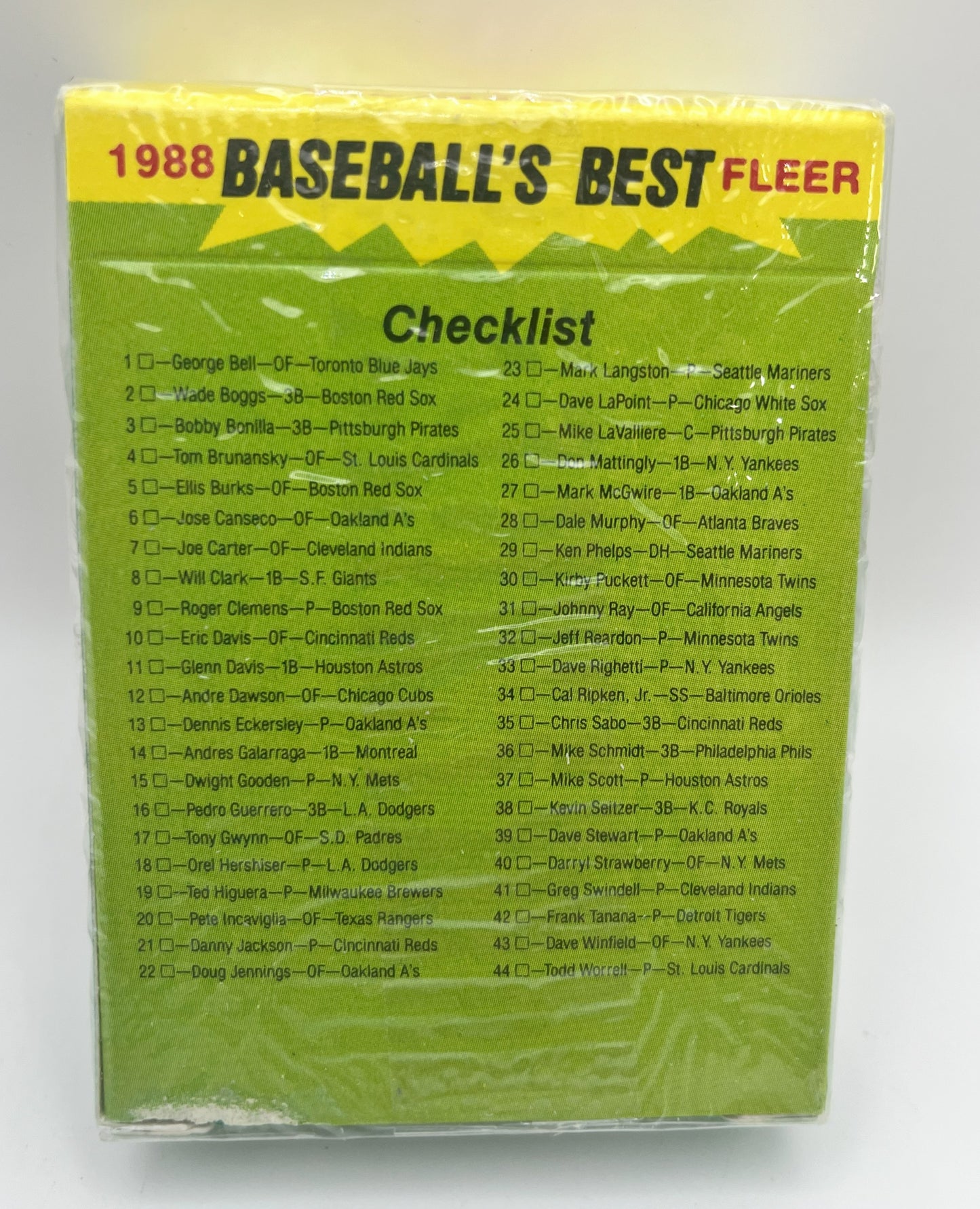 1988 Baseball Fleer Sluggers vs Pitchers Set