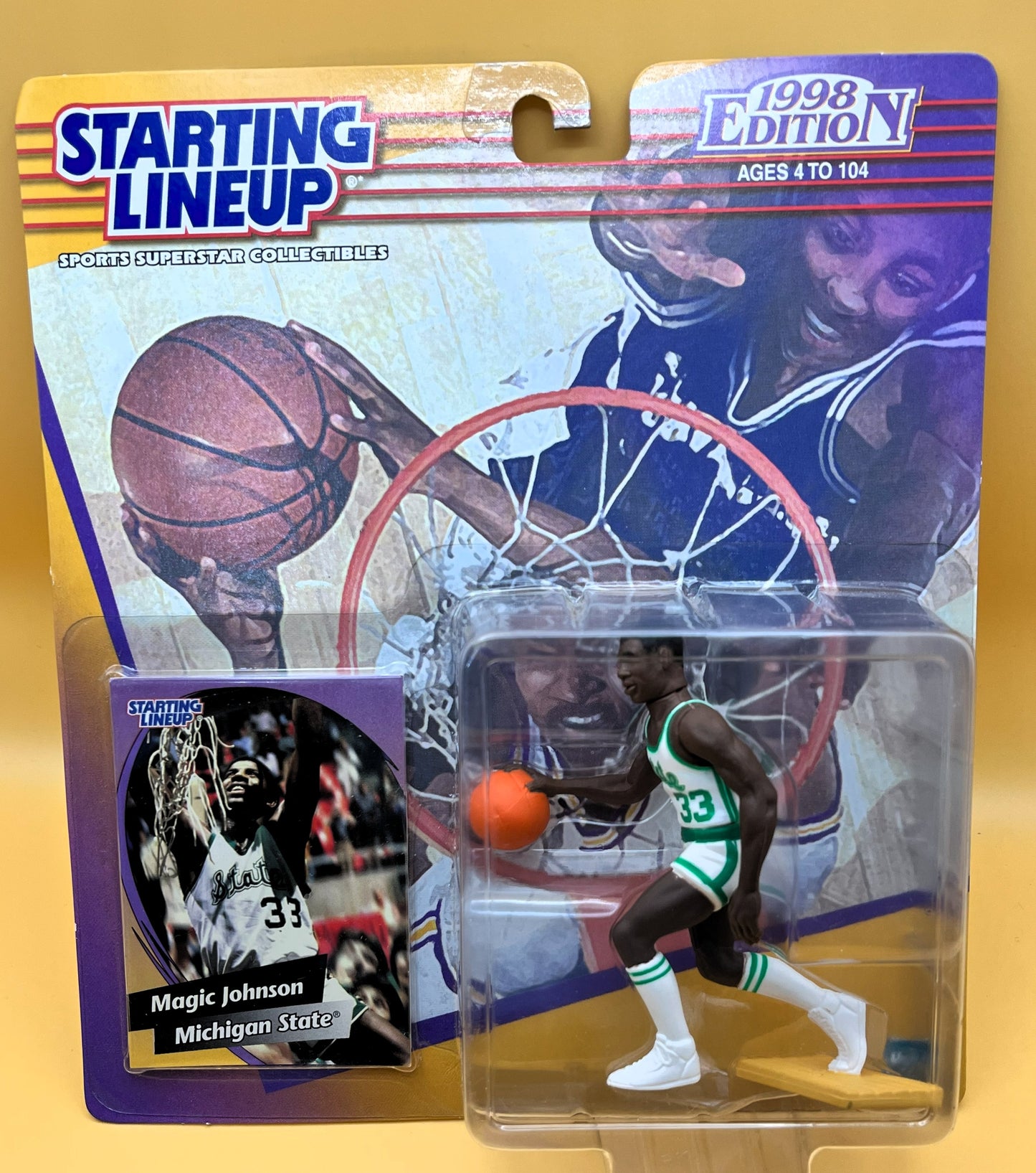 1998 Magic Johnson Starting Lineup with Card Michigan State college Edition Factory Sealed