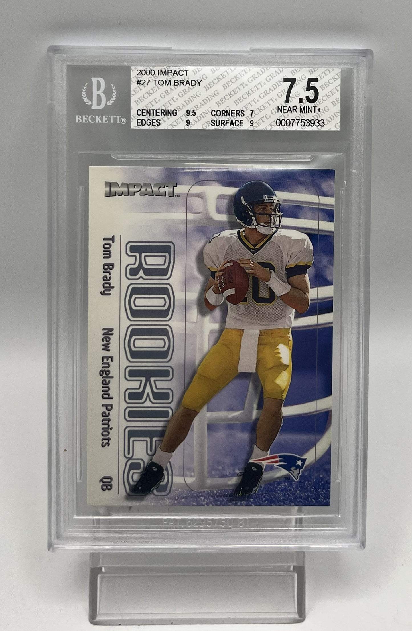 2000 Skybox Impact #27 Tom Brady Rookie Graded BSG 7.5 subs 9.5,9,9,7