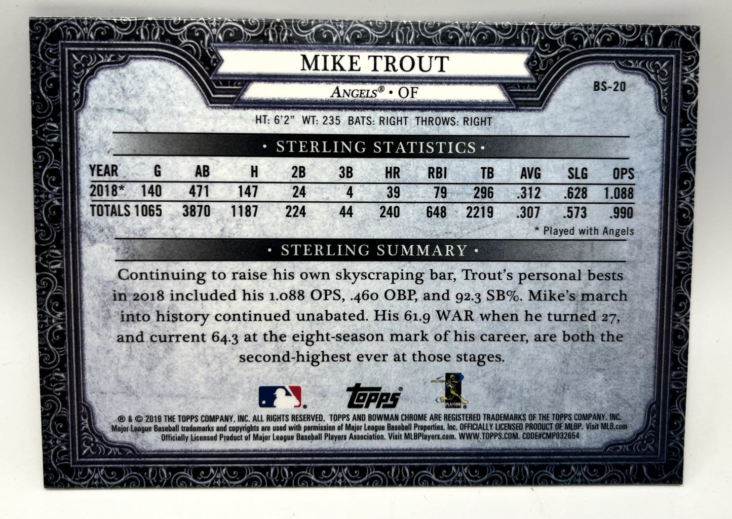 2019 Mike Trout Bowman Sterling Continuity #BS-20