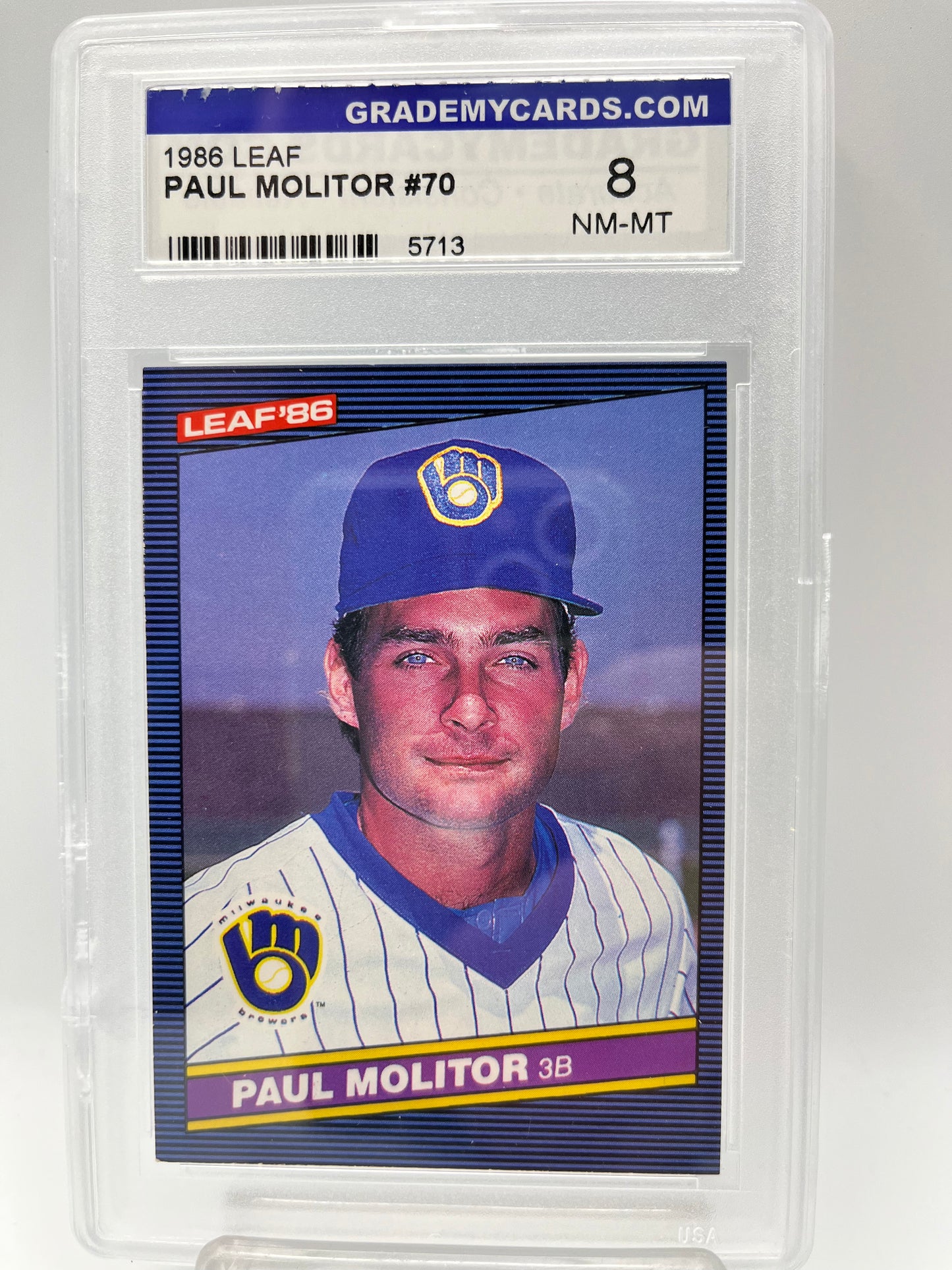 1986 Paul Molitor Donruss Leaf #70 Graded NM-MT 8