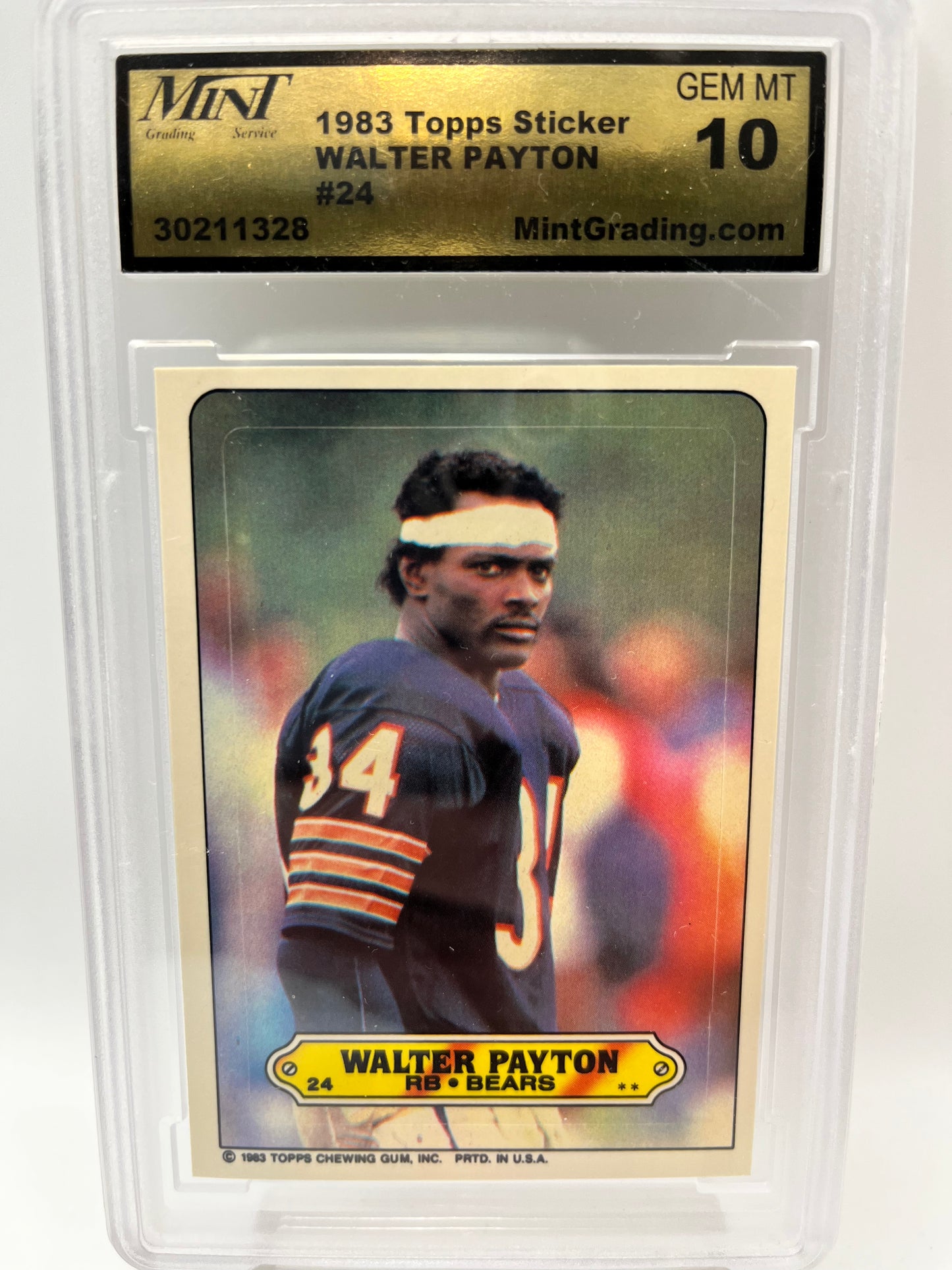 1983 Walter Payton Topps Sticker #24 Graded Gem Mint 10