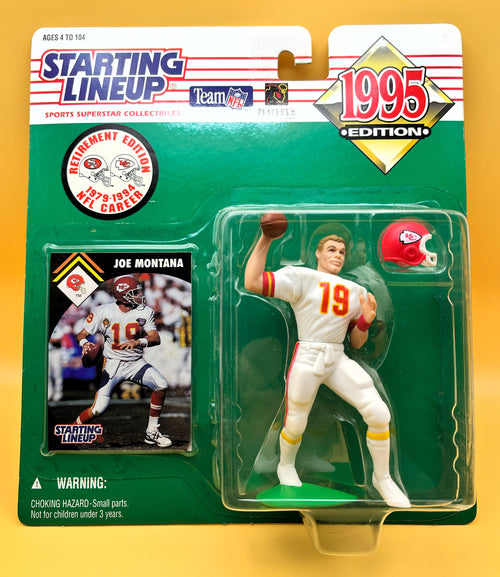 1995 Joe Montana Starting Lineup w/ Card Retirement Issue Factory Sealed - Vintage