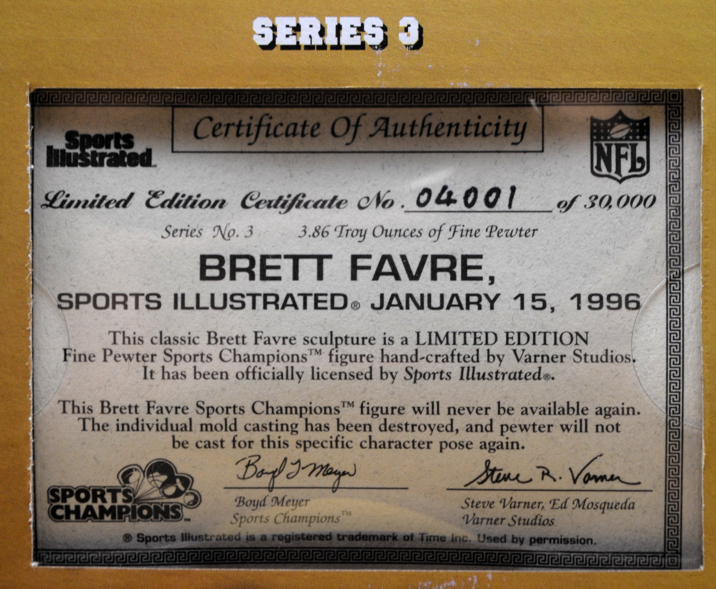 1997 Brett Favre Pewter Series 1 Sports Champions - Limited Ed.