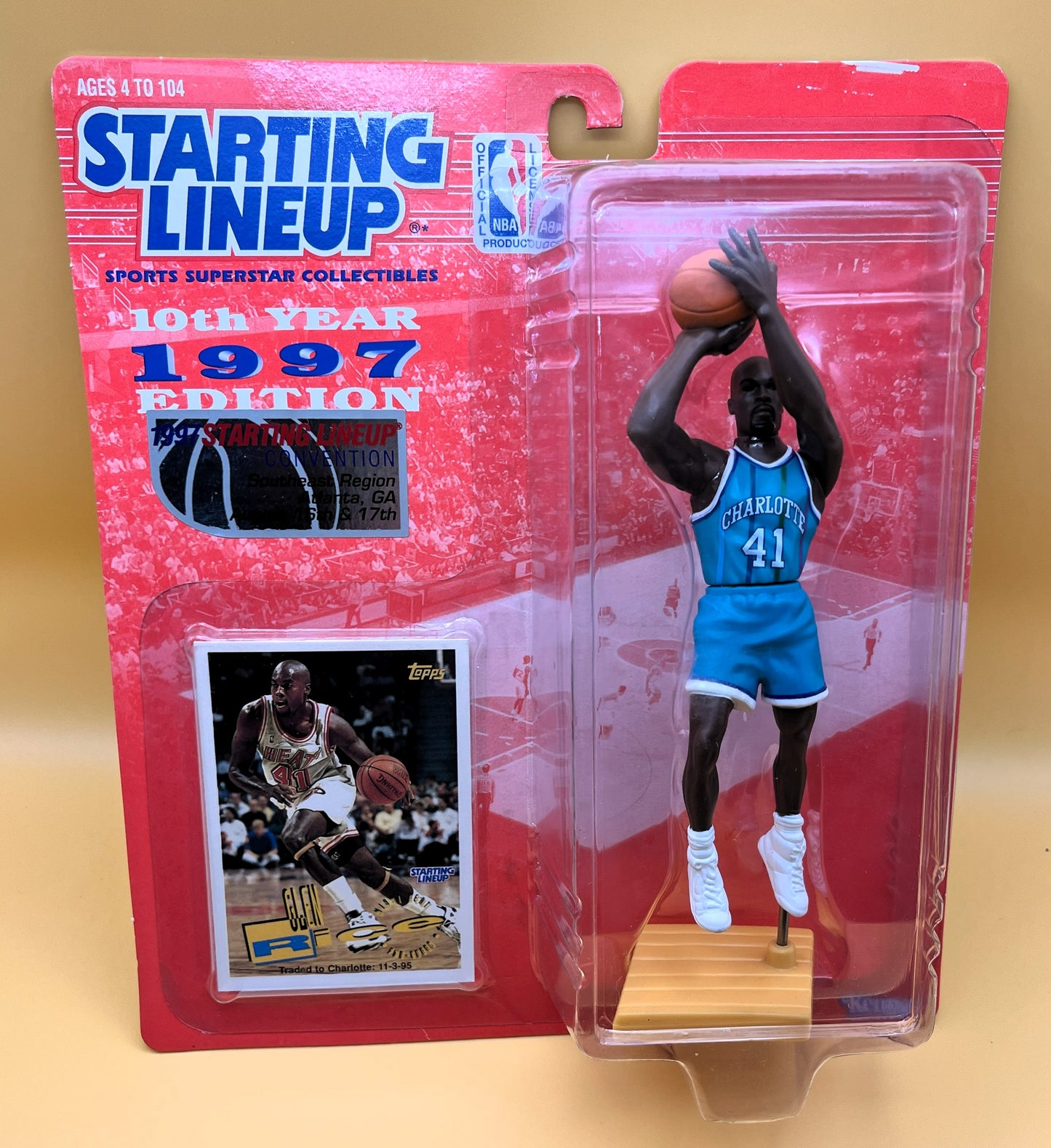 1997 Glen Rice Starting Lineup with Card NBA South East Convention Factory Sealed