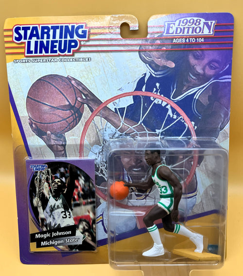 1998 Magic Johnson Starting Lineup with Card Michigan State college Edition Factory Sealed