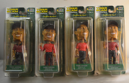 2002 Upper Deck Tiger Woods Tiger Slam Bobblehead Set of 4