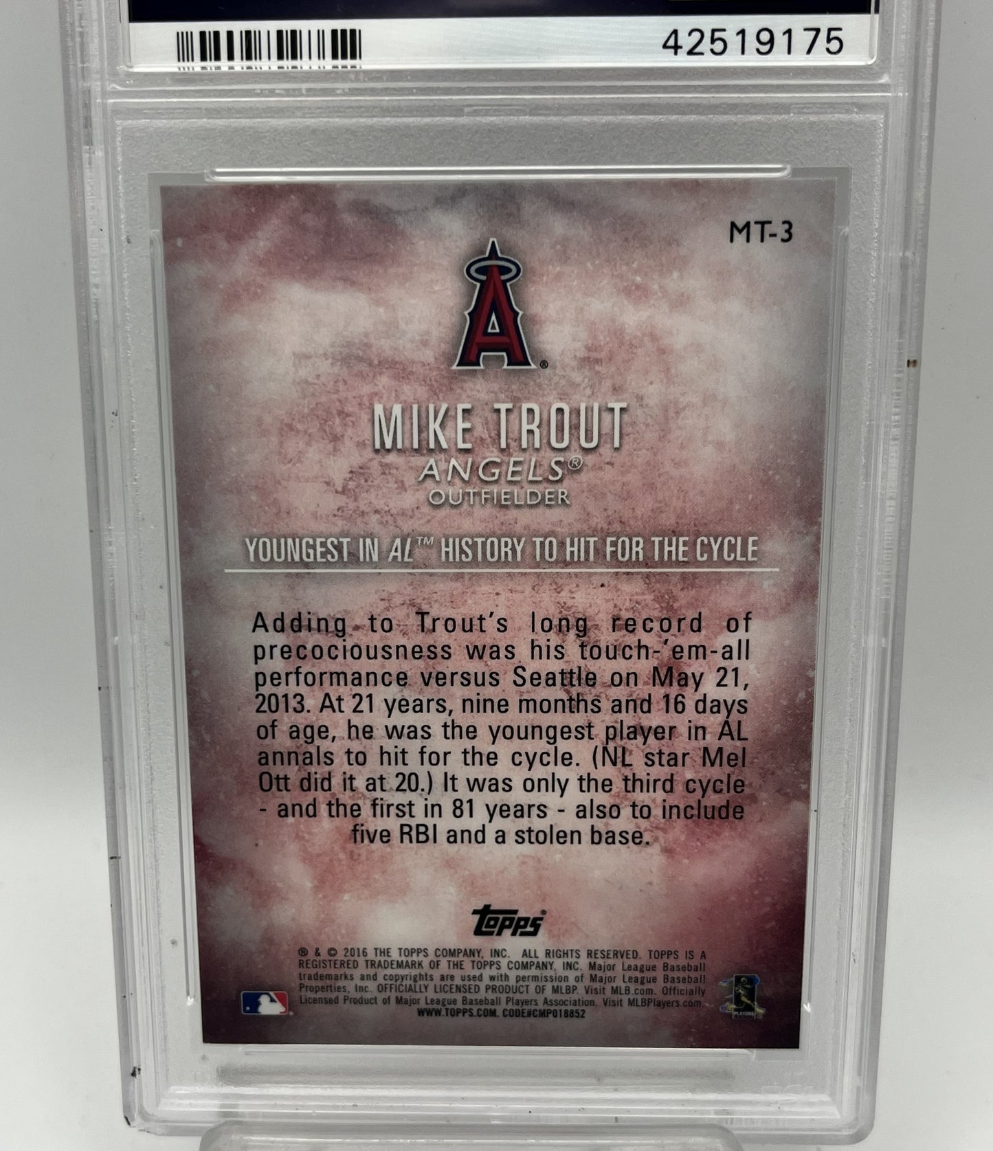 2016 Topps Chrome Mike Trout MT-3 Graded PSA 8