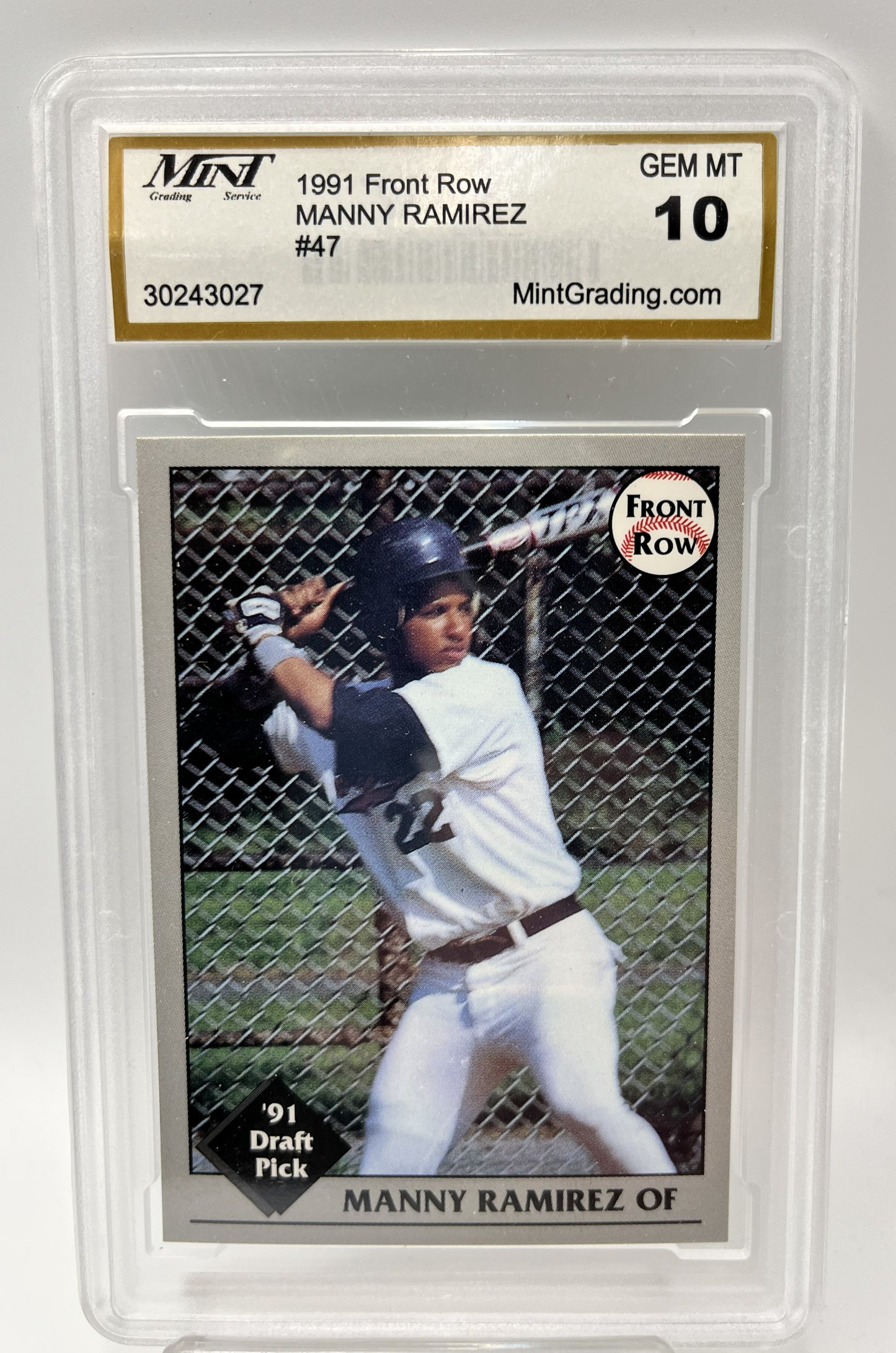 1991 Manny Ramirez Front Row #47 Rookie Graded Gem Mint 10