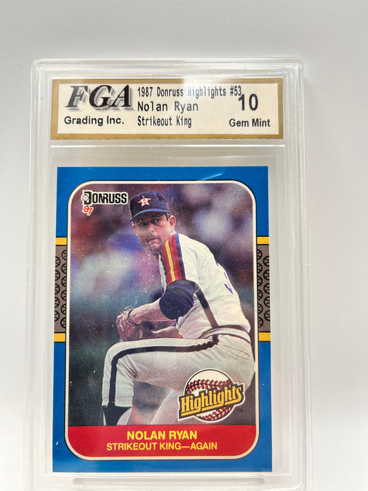 1987 Nolan Ryan Donruss Highlights #53 Strikeout King Graded Gem Mint 10