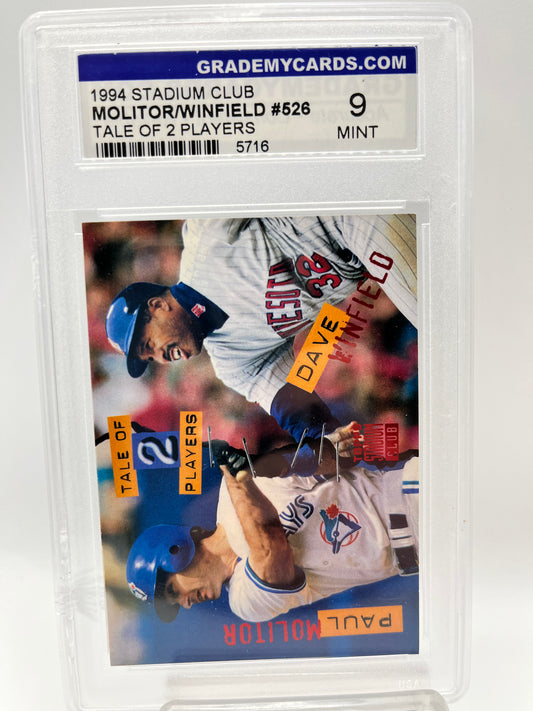 1994 Molitor Winfield Topps Stadium Club #526 Tale of 2 Players Graded Mint 9