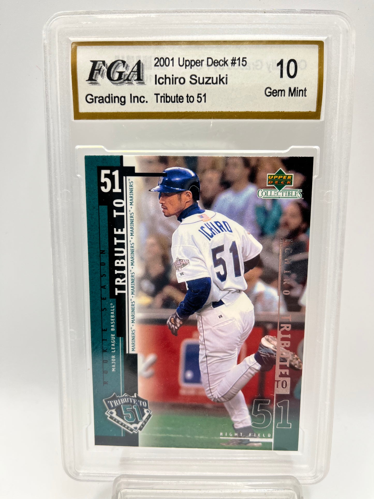 2001 Ichiro Suzuki Upper Deck #15 Tribute to 51 Graded Gem Mint 10
