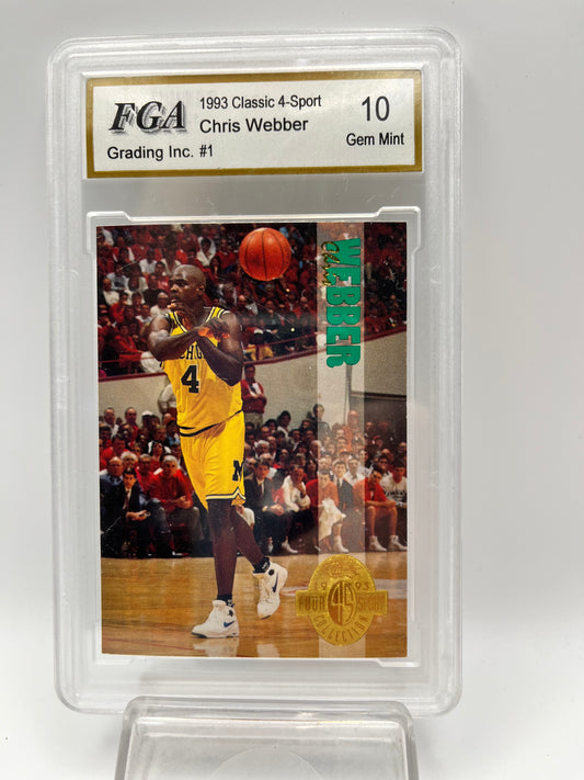 1993 Chris Webber Classic 4-Sport #1 Rookie Graded Gem Mint 10