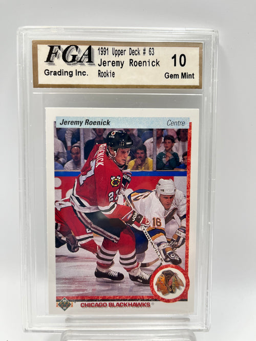 1990-91 Jeremy Roenick Upper Deck #63 Rookie Graded Gem Mint 10 French Version