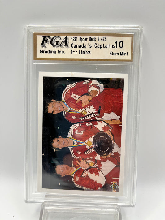 1990-91 Canada's Captains Upper Deck #473 Rookie Graded Gem Mint 10 Lindros Draper French Version