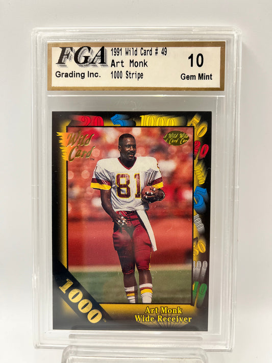 1991 Art Monk Wild Card #49 1000 Stripe Graded Gem Mint 10