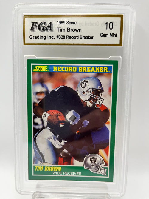 1989 Tim Brown Score #328 Record Breaker RC Year Graded Gem Mint 10